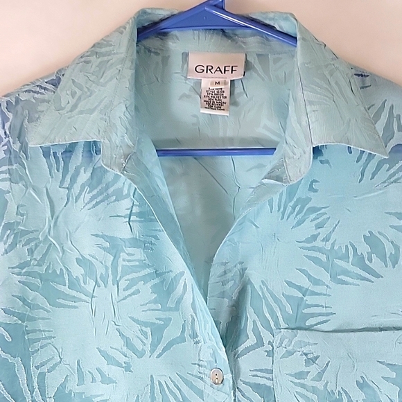 Vintage Graff Women's Teal Pastel Floral 3/4 Sleeve Button Down Blouse Size M - Picture 6 of 10